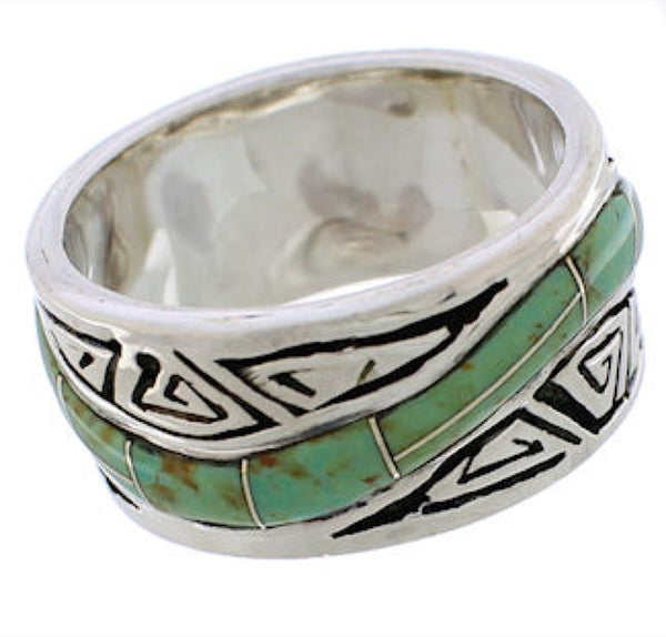 Turquoise Inlay Silver Water Wave Southwest Ring Size 5-1/2 EX40842